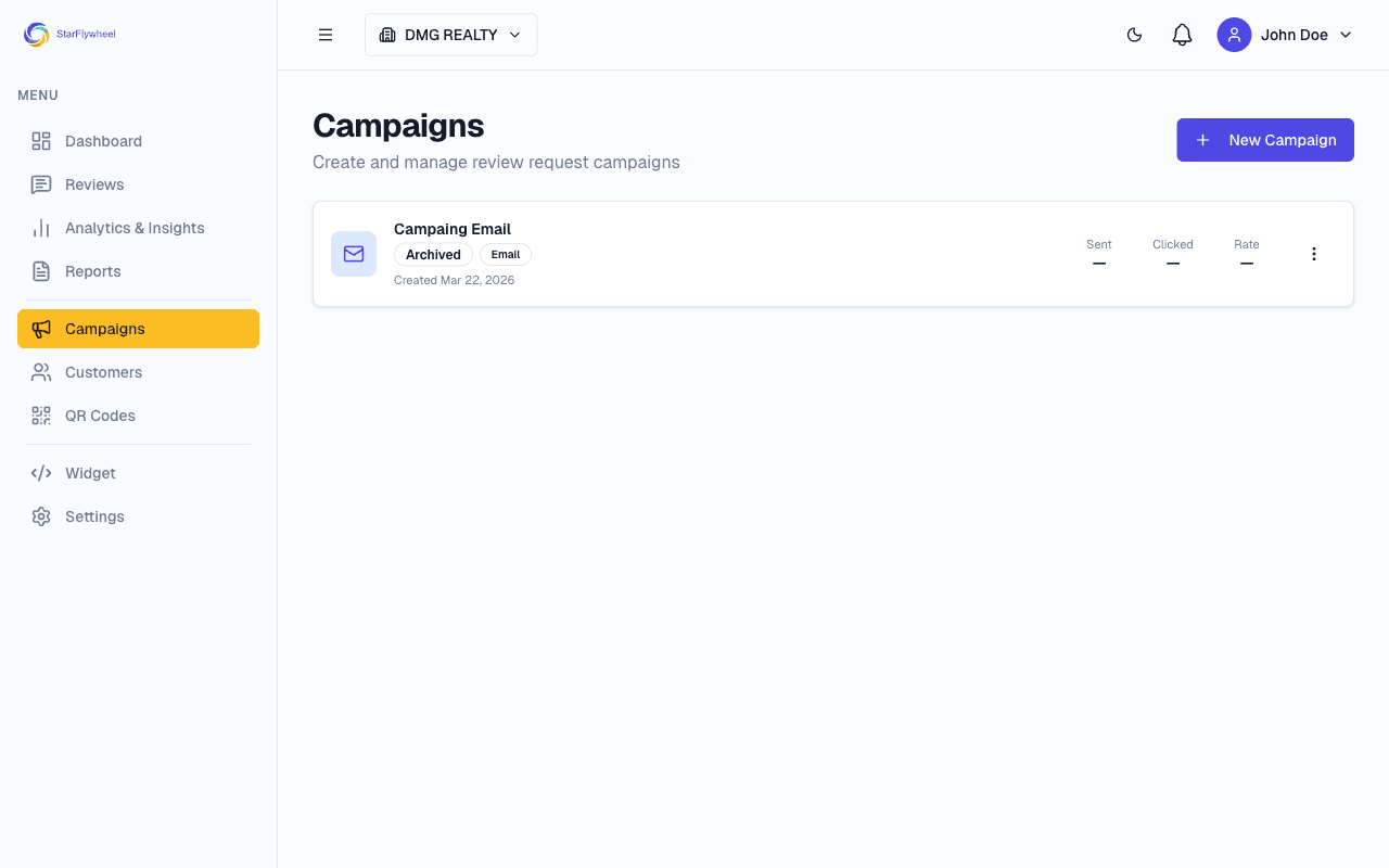 Campaigns list with stats and scheduling controls